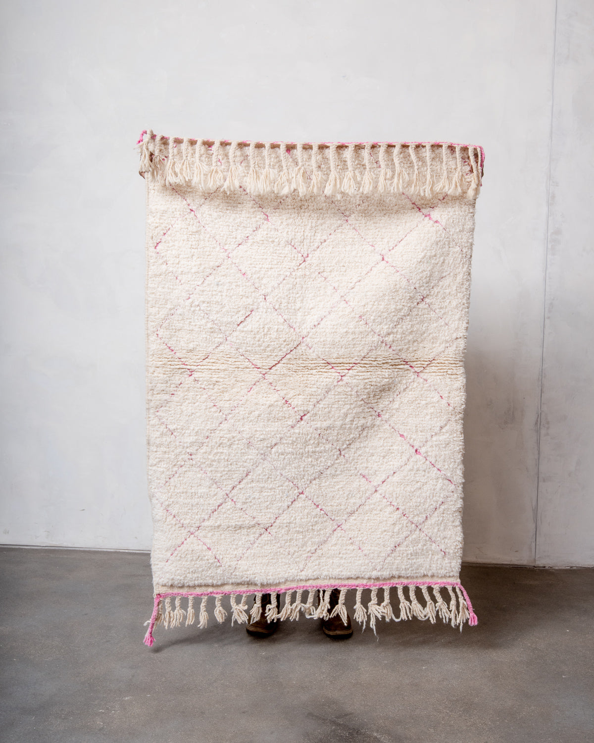 Modern, designer, handcrafted Berber rug from Morocco. Beniourain carpet with beautiful colours and patterns and fluffy wool texture.